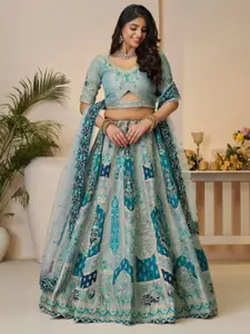 ODETTE Embroidered Sequinned Semi-Stitched Lehenga & Unstitched Blouse With Dupatta