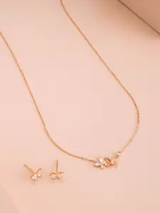 Kushal's Fashion Jewellery White Rose Gold-Plated Party 92.5 Pure Silver Pendant Set