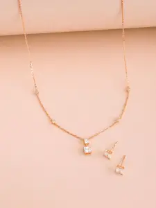Kushal's Fashion Jewellery White 92.5 Pure Silver Rose Gold-Plated Party Pendant Set
