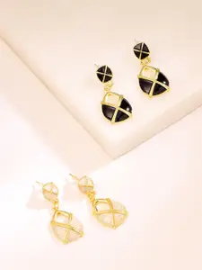 Yellow Chimes Set Of 2 Gold Plated Contemporary Half Hoop Earrings