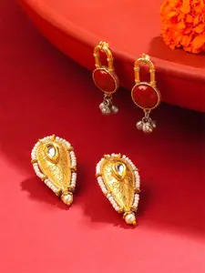 Yellow Chimes Set Of 2 Gold Plated Artificial Stones Studded Contemporary Studs Earrings