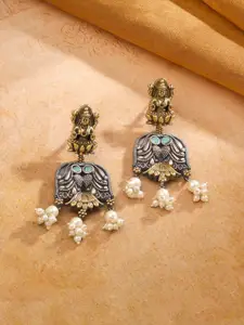 Yellow Chimes Brass Plated Contemporary Temple Drop Earrings