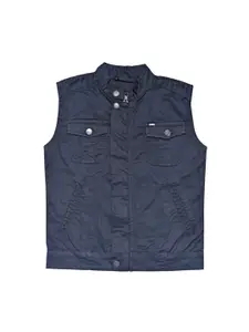 Gini and Jony Boys Typography Printed Mandarin Collar Cotton Open Front Jacket