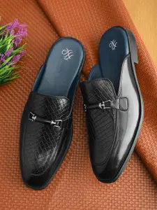 House of Pataudi Men Textured Casual Back Open Mules Shoes