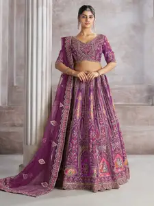 ODETTE Embroidered Banarasi Silk Semi-Stitched Lehenga & Unstitched Blouse With Dupatta
