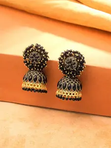 Yellow Chimes Gold Plated Artificial Stones Studded Dome Shaped Jhumkas Earrings