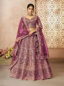 ODETTE Embroidered Beads and Stones Semi-Stitched Lehenga & Unstitched Blouse With Dupatta