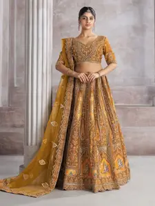 ODETTE Embroidered Thread Work Semi-Stitched Lehenga & Unstitched Blouse With Dupatta