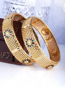 Vighnaharta Set Of 2 Gold-Plated Stone-Studded Bangles