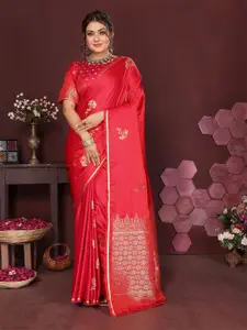 elora Floral Woven Design Satin Zari Banarasi Saree