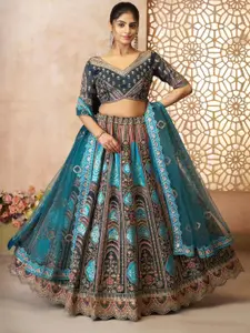 ODETTE Embroidered Semi-Stitched Lehenga & Unstitched Blouse With Dupatta