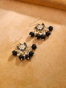 Yellow Chimes Gold Plated Pearl Studded Contemporary Drop Earrings