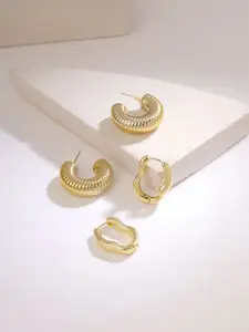 Yellow Chimes Set Of 2 Gold Plated Contemporary Half Hoop Earrings