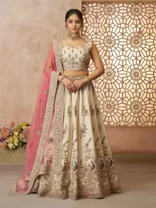 ODETTE Embroidered Sequinned Semi-Stitched Lehenga & Unstitched Blouse With Dupatta