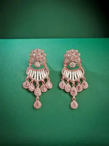 Yellow Chimes Rose Gold Plated AD Studded Contemporary Drop Earrings