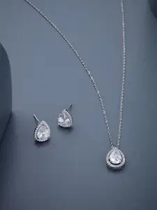 Kushal's Fashion Jewellery White 92.5 Pure Silver Rhodium-Plated Party Pendant Set