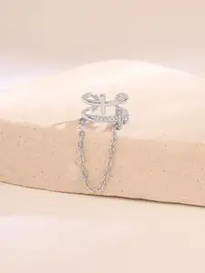 Yellow Chimes Rhodium Plated Contemporary Cuff Earrings