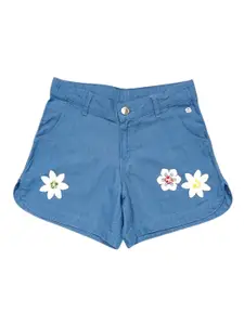 Gini and Jony Girls Floral Printed Regular Fit Mid-Rise Denim Shorts