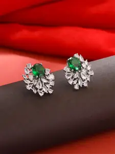 Yellow Chimes Rhodium Plated AD Studded Contemporary Studs Earrings