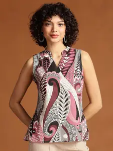 Anouk Women Abstract Printed Mandarin Collar Pure Cotton Kurti