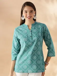 Anouk Bandhani Printed Mandarin Collar Pure Cotton Kurti