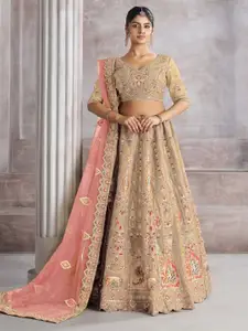 ODETTE Embroidered Banarasi Silk Semi-Stitched Lehenga & Unstitched Blouse With Dupatta
