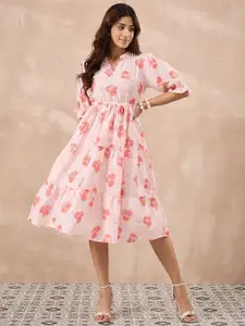 all about you Women Floral Printed Satin A-Line Knee Length Dress