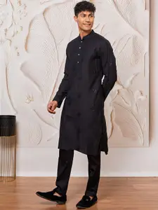 VASTRAMAY Floral Embroidered Sequinned Mandarin Collar Kurta With Pyjamas