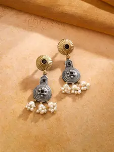 Yellow Chimes Contemporary Oxidised Jhumkas Earrings