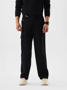 Snitch Men Black Mid-Rise Relaxed Fit Cargo Trousers
