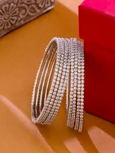 Anouk Women Set of 8 American Diamond Silver Plated Bangles
