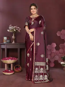 elora Floral Motifs Satin Zari Banarasi Saree