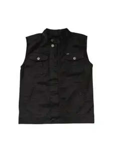 Gini and Jony Boys Typography Printed Mandarin Collar Cotton Open Front Jacket