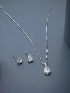 Kushal's Fashion Jewellery White 925 Pure Silver Rhodium-Plated Party Pendant Set