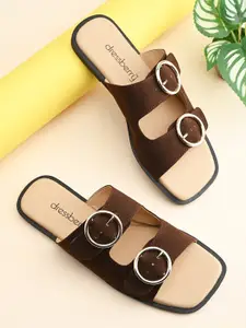 DressBerry Women Open Toe Flats Sandals with Buckles
