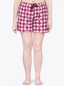 ariel Women Checked Mid-Rise Pure Cotton Lounge Shorts