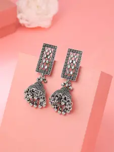 Yellow Chimes Silver Plated Contemporary Jhumkas Earrings