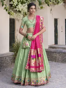 LOOKNBOOK ART Woven Design Ready To Wear Silk Lehenga And Unstitched Blouse With Dupatta