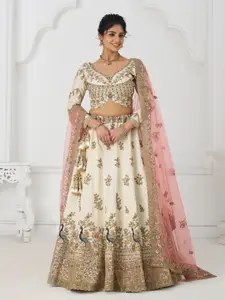 ODETTE Embroidered Sequinned Semi-Stitched Lehenga & Unstitched Blouse With Dupatta