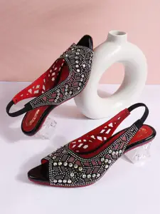 Denill Embellished Block Heel Peep Toes