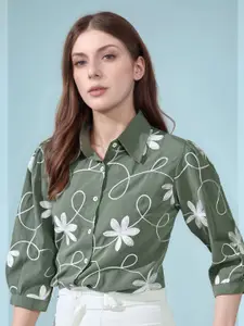 Sangria Women Embroidered Puff Sleeves Shirt Style Top