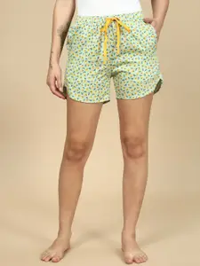 PYNK Women Floral Printed Mid Rise Lounge Shorts