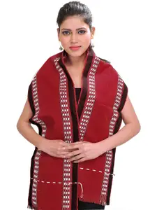 Exotic India Women Striped Leirum Scarf from Manipur with Thread Weave on Border