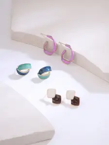 Yellow Chimes Set Of 3 Gold Plated Contemporary Half Hoop Earrings