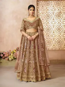 ODETTE Embroidered Thread Work Semi-Stitched Lehenga & Unstitched Blouse With Dupatta