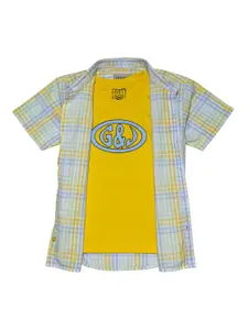 Gini and Jony Boys Comfort Fit Micro Checked Spread Collar Cotton Casual Shirt