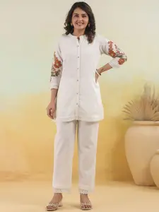 AUTUMN LANE Embroidered Mandarian Collar Top With Trousers Co-Ords Set