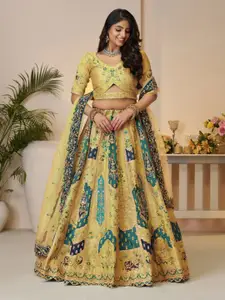 ODETTE Embroidered Sequinned Net Semi-Stitched Lehenga & Unstitched Blouse With Dupatta