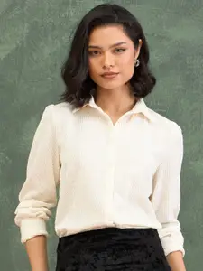 Iconic Women Textured Spread Collar Casual Shirt