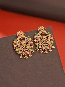 Yellow Chimes Gold Plated Artificial Stones Studded Contemporary Chandbali Earrings